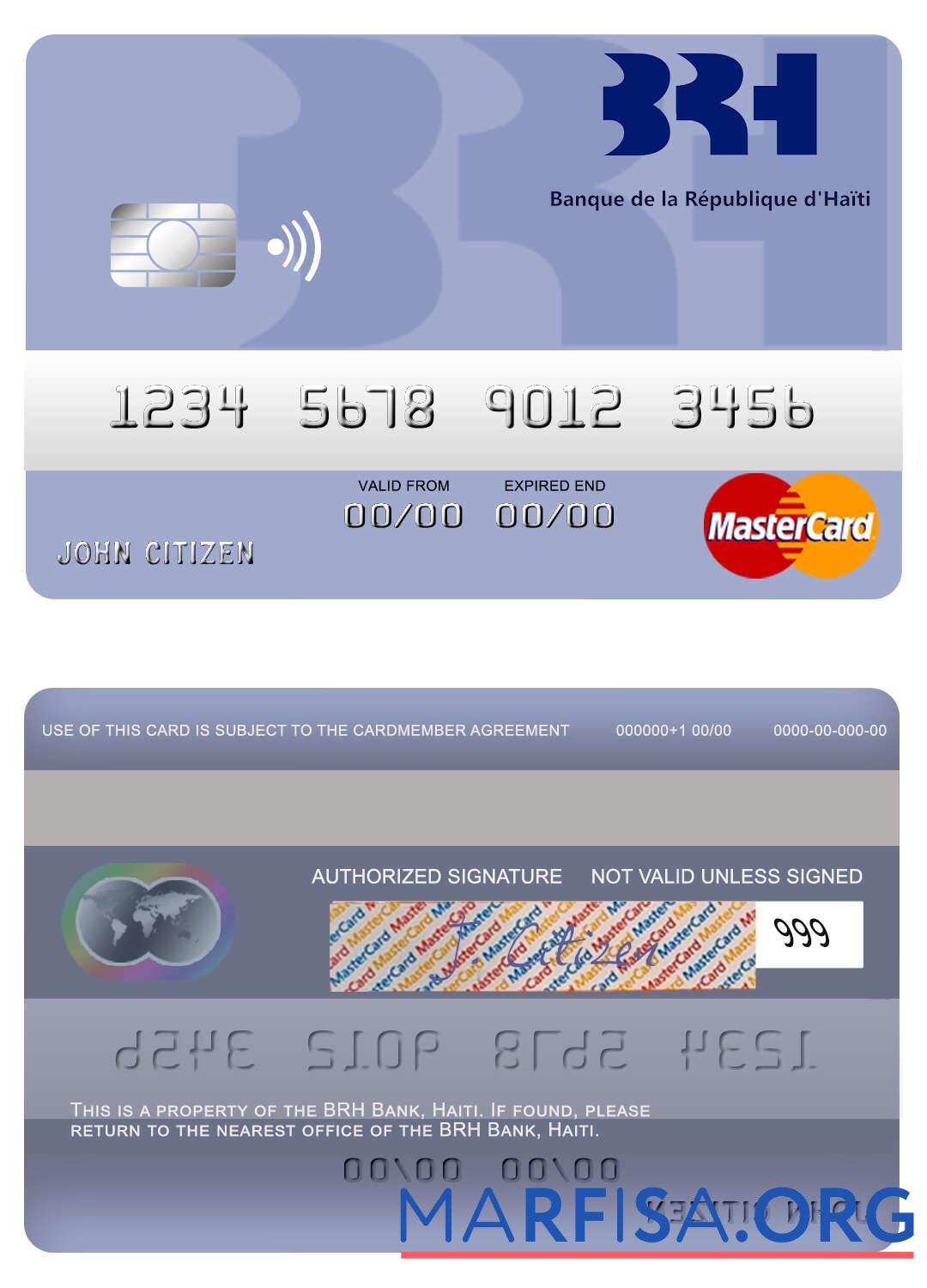 Printable Haiti BRH Bank mastercard sample